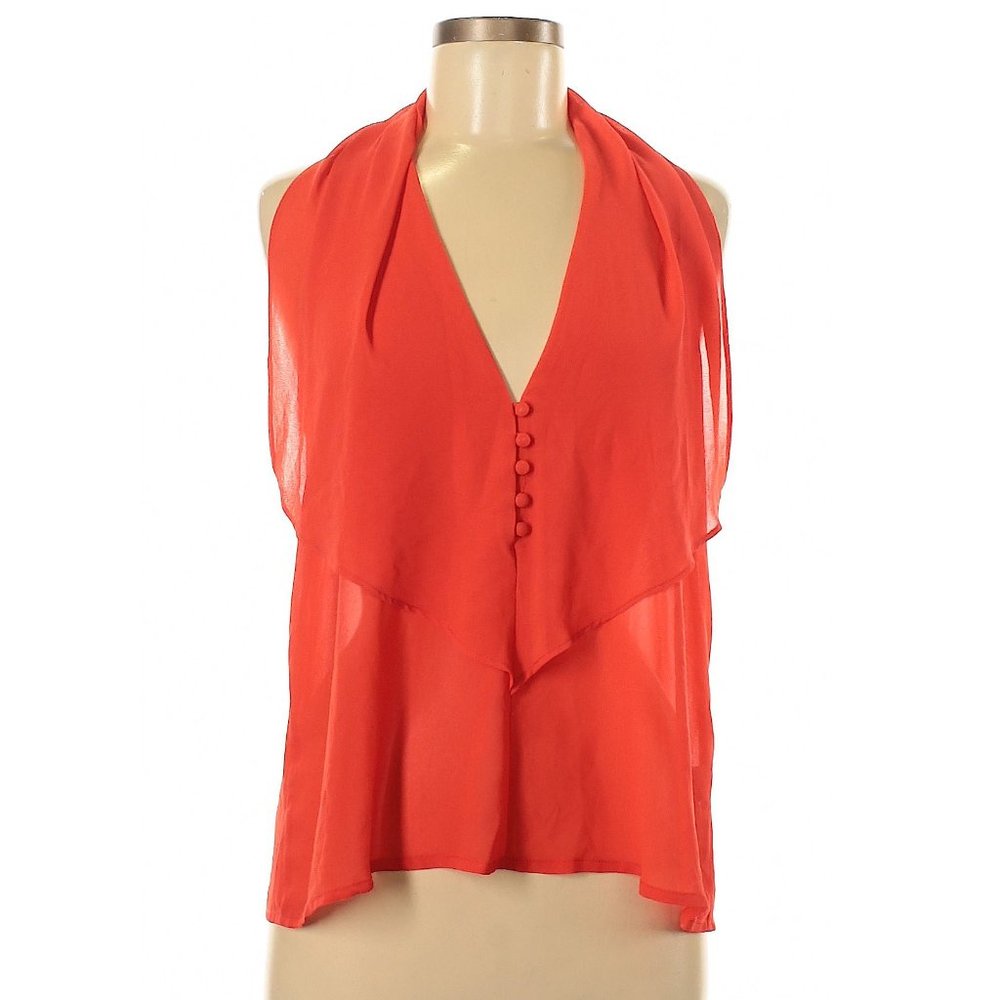 Ovi Layered Sheer Sleeveless Ruffle Blouse in Red-Orange | Size Small - Picture 2 of 10